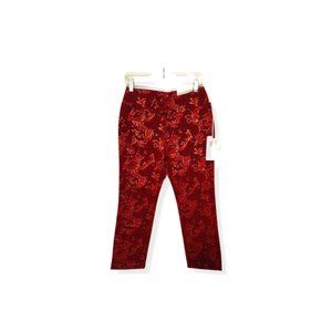 Soft Surroundings, Petite Small, Red and Gold Detailed Straight Leg Ankle Pant